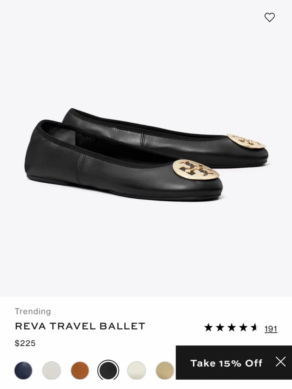 Tory Burch Black Leather Logo Medallion Ballet Flats